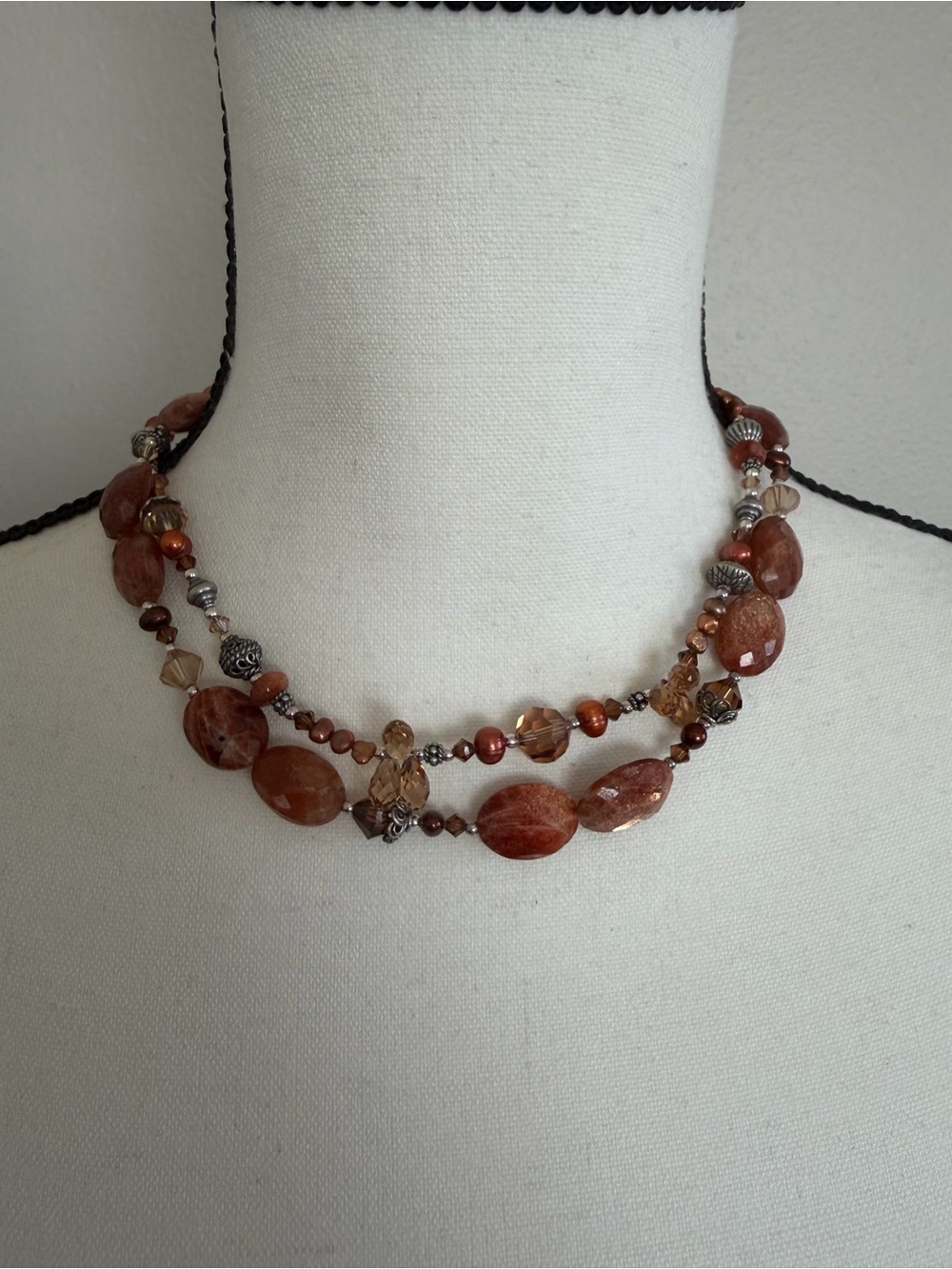 NWT Tres Jolie Handcrafted Brown-Bead Layered Women's Necklace and earrings